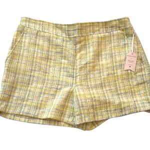Maison d' Amelie Tweed Shorts Size Med. Yellow, Blue/Green Plaid Shorts